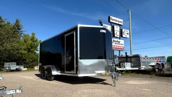 Remorque fermée 7X16 2×3500 lbs en aluminium noire porte rampe hauteur ...