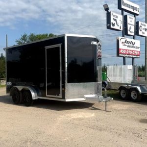 Remorque fermée 7X14 2×3500 lbs en aluminium noire panneau composite 0.080 porte rampe avec becquet arrière hauteur 85 po EZ-Hauler XLT PRO
