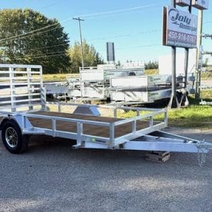 Remorque 6x12 en aluminium 3500 lbs avec panneau rampe roues 14 po et support roue de secours Yves Chamberland 2027